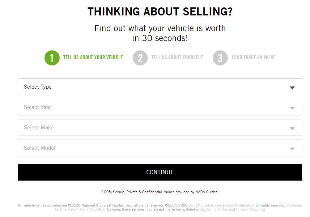 Trade Accelerator instant trade-in value tool interface